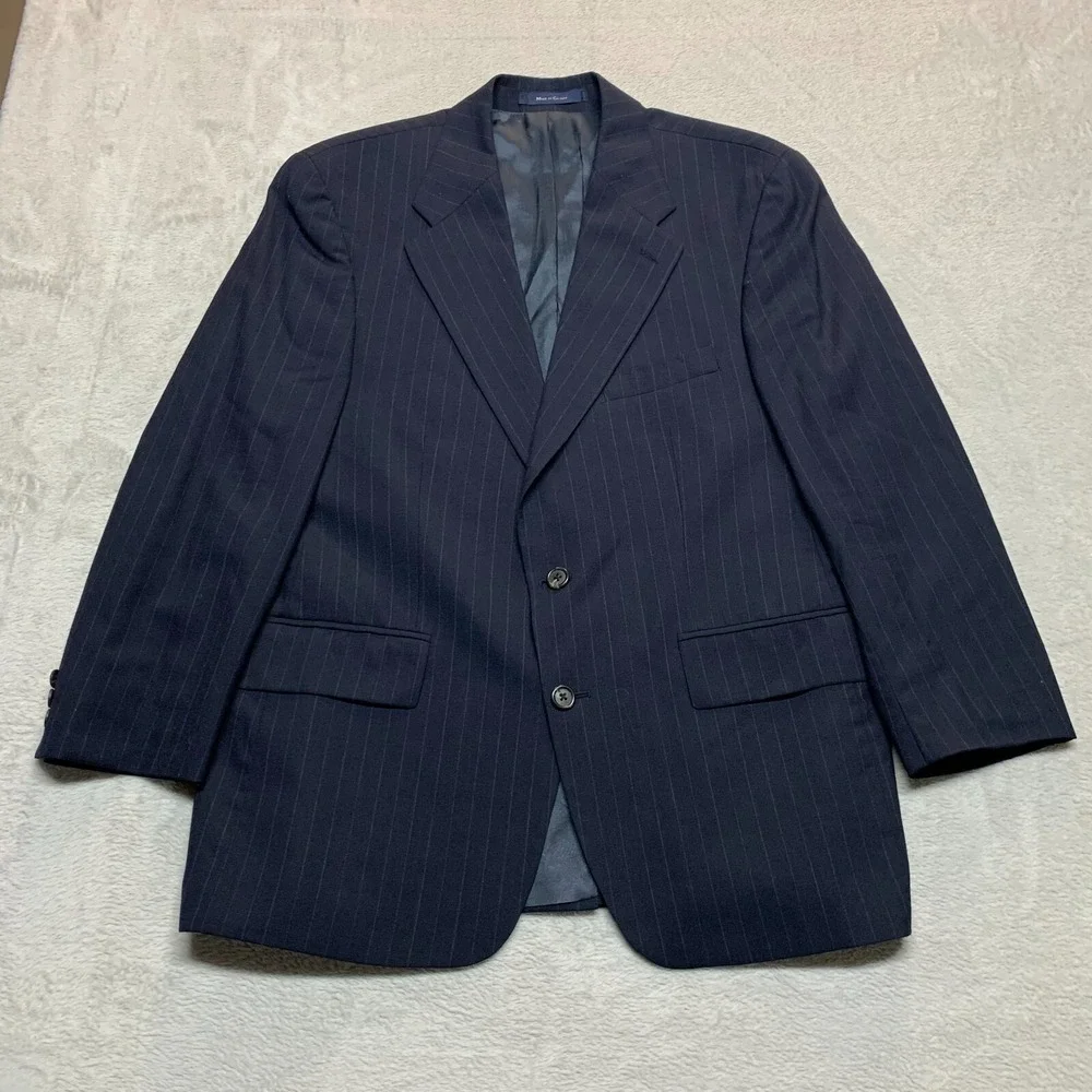 Vintage Chaps Ralph Lauren Blazer‎ Mens 42S Lord & Taylor Pure Wool Black Stripe